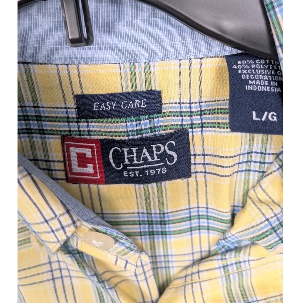 Mens Chaps Yellow Plaid Easy Care Short Sleeve Button Down Shirt Size Large Y2K - Picture 4 of 8